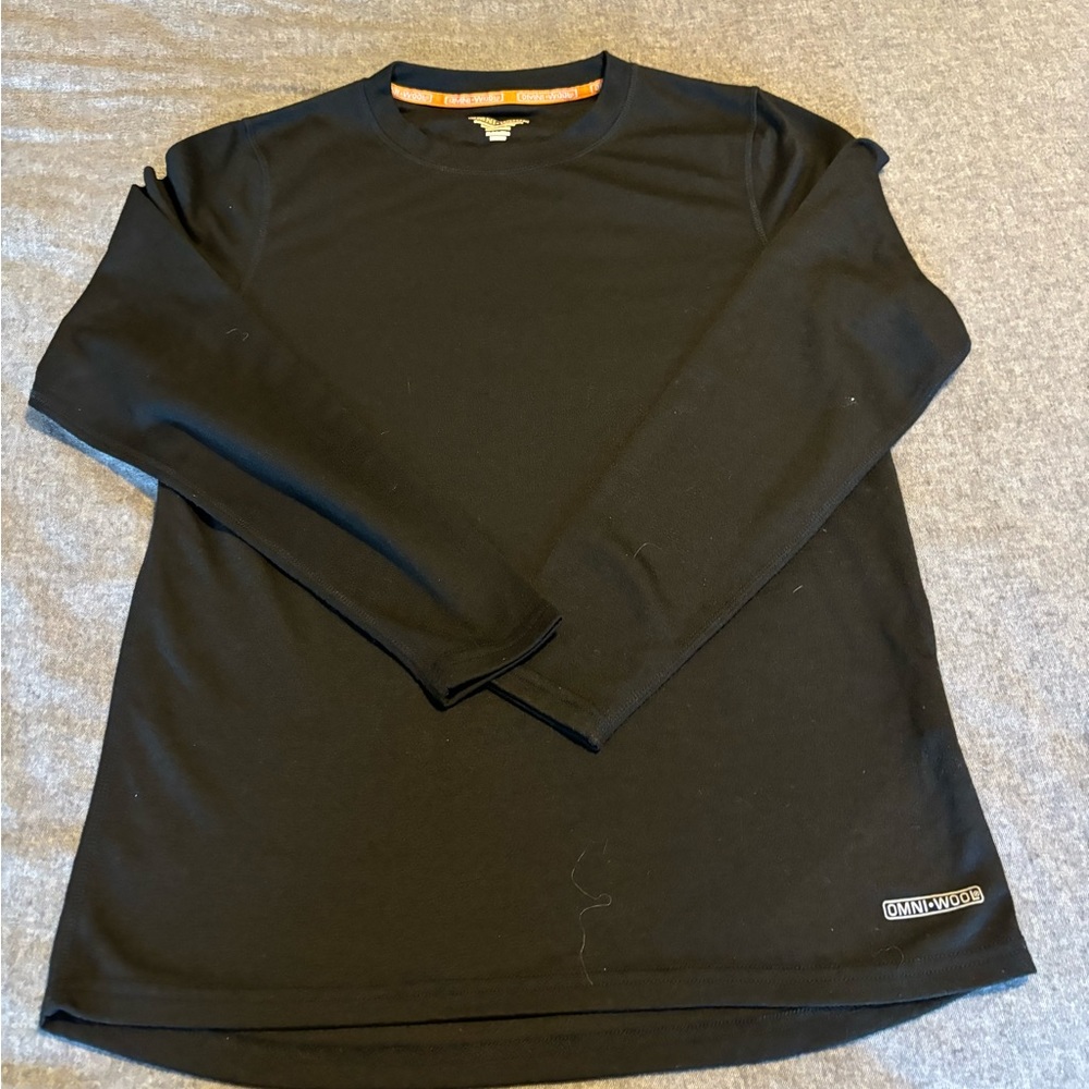 Omni•Wool Men's Base‎ Layer Black Shirt Long Sleeve Polyester Wool Medium